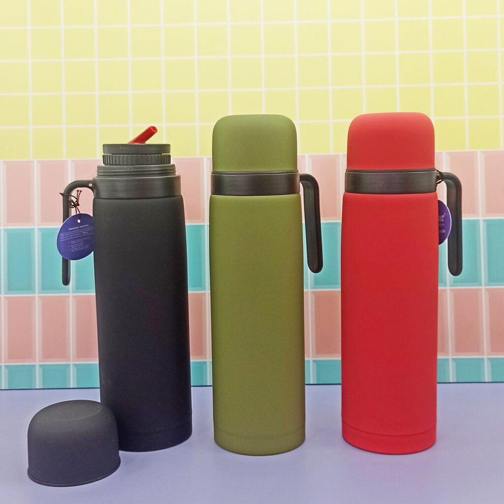 Termo De 1 Lt Con Mate Engomado Con Manija Acero Inox