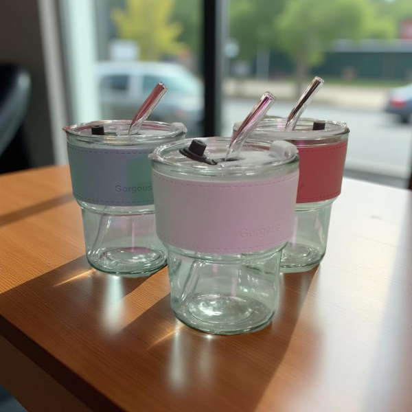 Vaso De Vidrio con Sorbete - Tapa Y Faja De Cuero