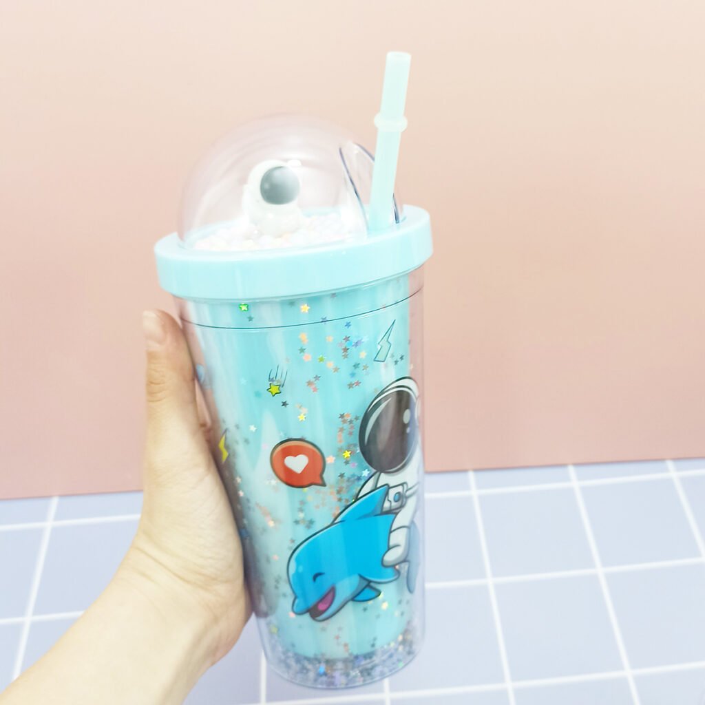 Vaso Astronauta Acrilico Trasparente Con Personaje En Silicona