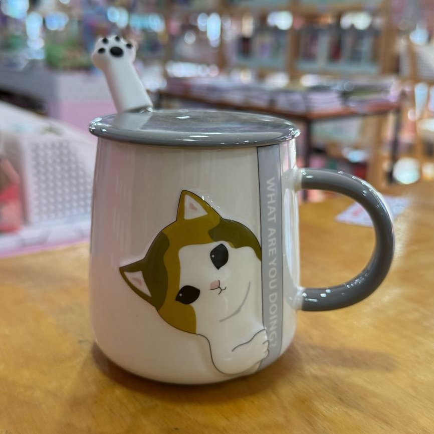 Taza Gato Ceramica C/Tapa Y Cuchara