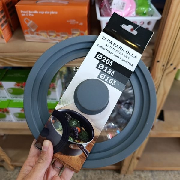 Tapa Olla Ajustable Silicona y Vidrio Chica