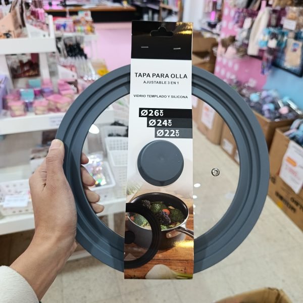 Tapa Olla Ajustable Silicona y Vidrio Grande