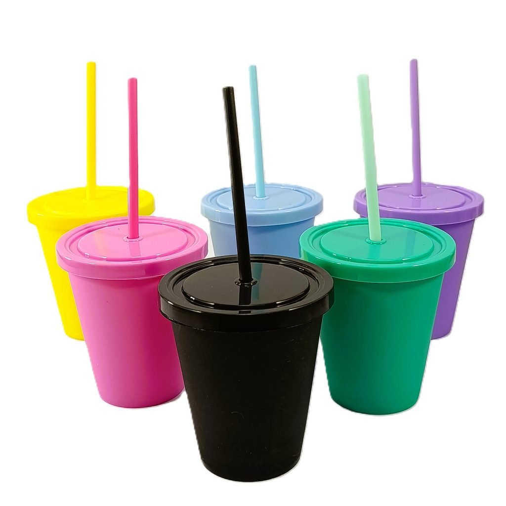 Vaso Eco Color C/Tapa y Sorbete 300 ML