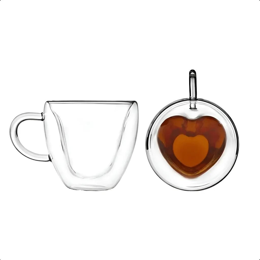 Taza vidrio doble pared corazon