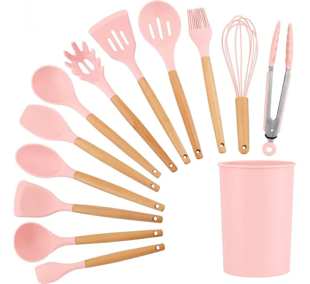 Set Utensillos Cocina Silicona c/madera