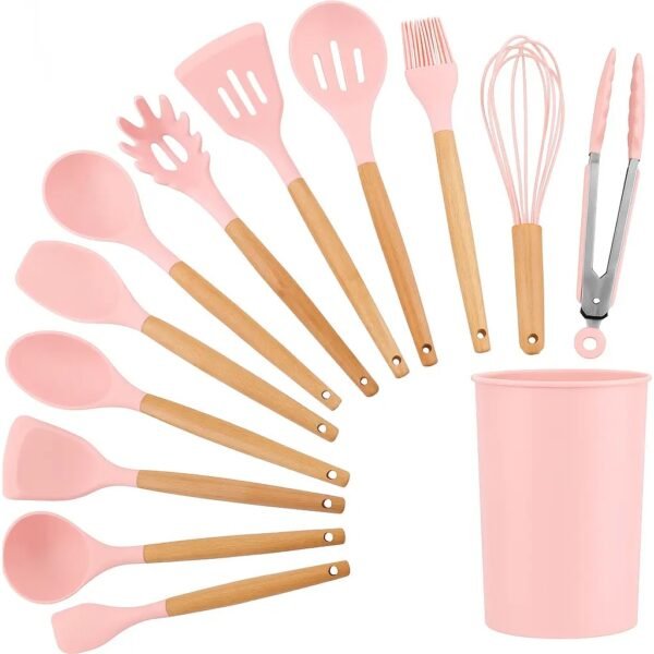 Set Utensillos Cocina Silicona c/madera