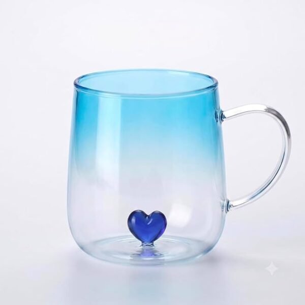 Taza Doble Vidrio Corazon Color Grande